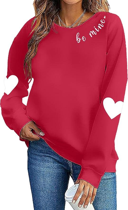 FLOYU Valentine Sweatshirt for Women - Be Mine Lover Heart Graphic Pullover - Romantic Valentine's Day Sweater Large