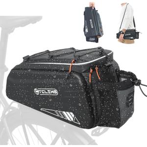 Bike Bags for Bicycle Rear Rack - 10L EVA Hard Shell Waterproof 3-in-1 Ebike Trunk Cargo Pannier Bag with Reflective Strip & Shoulder Strap for Commuter Travel Outdoor Cycling Accessories