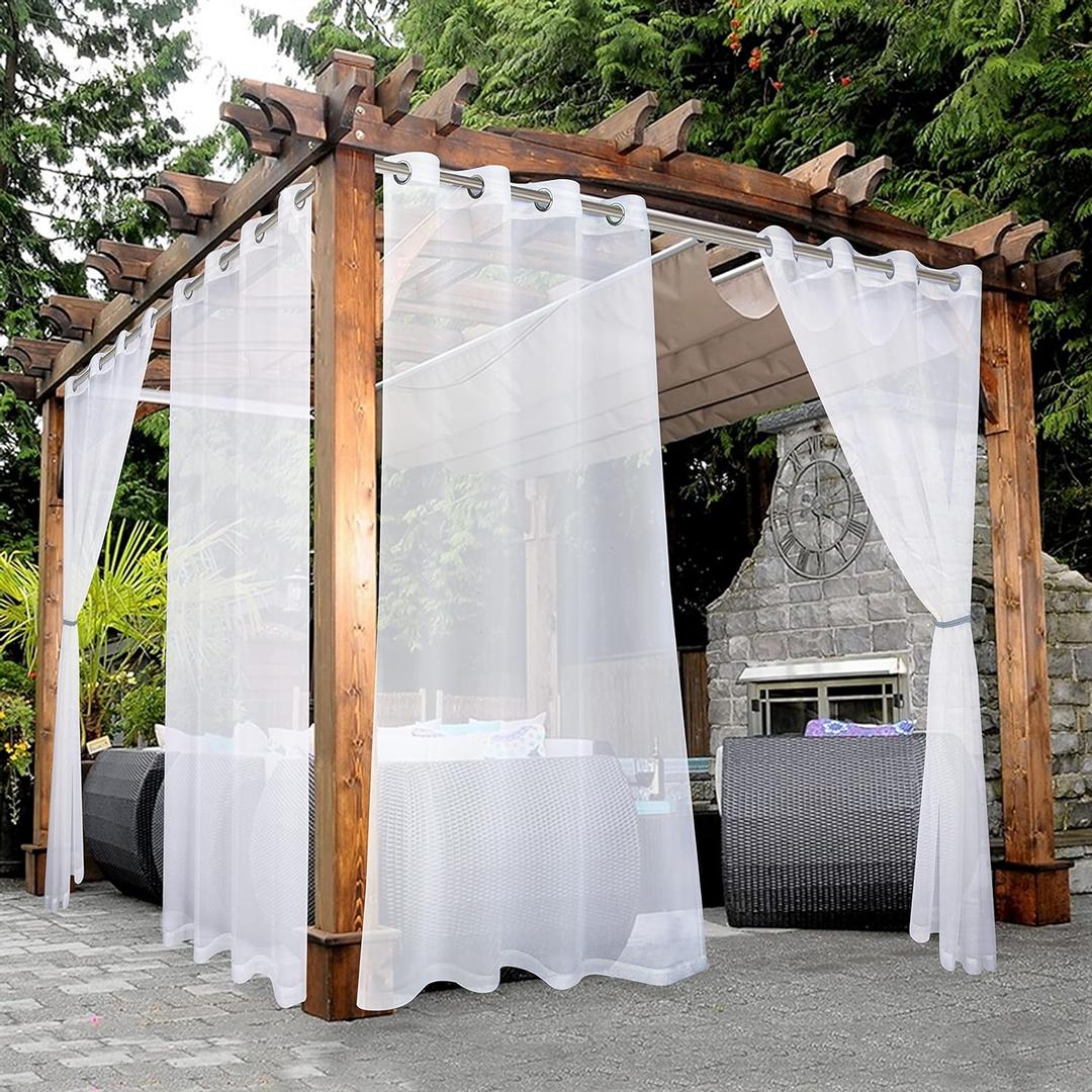 BONZER White Outdoor Sheer Curtains for Patio Waterproof - 2 Panels Grommet Indoor Voile Sheer Curtain for Living Room, Bedroom, Porch, Pergola, Cabana,54 x 84 inch, White (54"W x 84"L (Pack of 2))