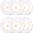 STAR-SPANGLED 4 Pack 2.8” Motion Sensor Lights Indoor AAA Battery Operated, Stick on LED Puck Light for Stairs, Under Cabinet, Closet, Warm White