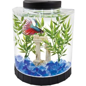 Tetra 1 Gallon Half Moon Small Fish Tank w/ Movable LED Light, For Betta & Gold Fish, Aquarium