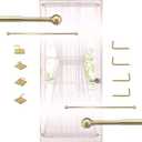 French Door Curtain Rods - 2 Pack, Adjustable 16-28 Inch, No Drill Adhesive or Screw Mount, Brass Brushed, 3/8" Diameter