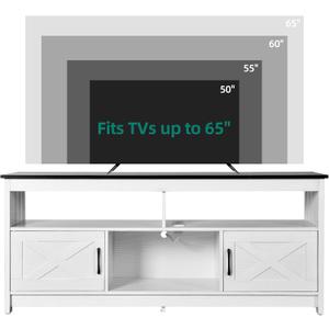 YITAHOME Farmhouse TV Stand for 65 Inch Television Stand, Entertainment Center with Power Outlets and Open Shelf, Rustic Media Console TV Cabinet for Living Room, White/Black