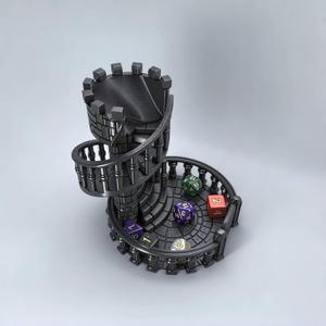 Dice Spiral Dark Castle Dice Tower Dungeons and Dragons RPG Tabletop Roleplaying Game Jail D&D (Random 7PCS D20 Dice Set Included) Black