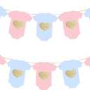 Neutral Baby Shower Bunting - 12Pcs Banner for New Baby Party Decor (Pink Blue)