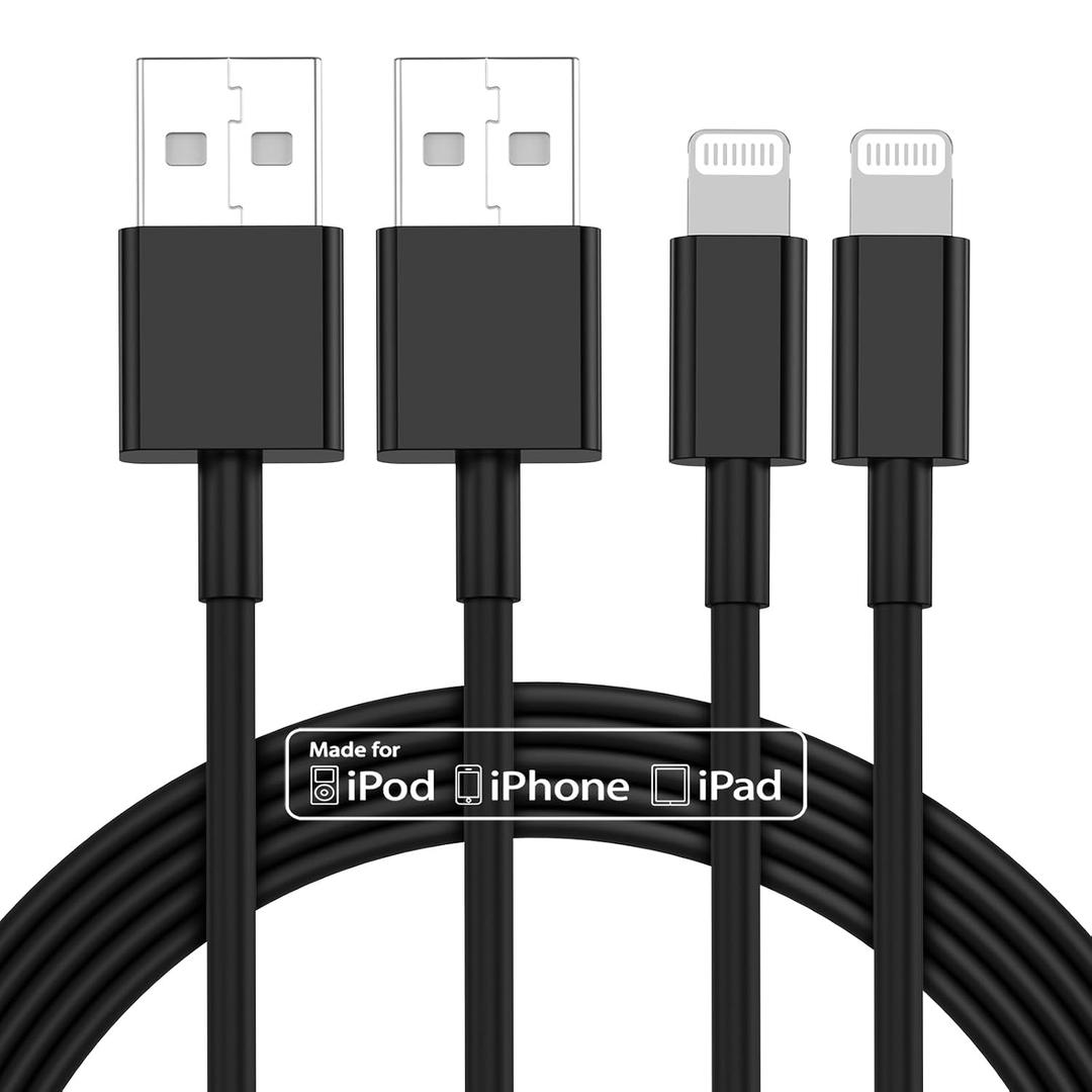 6 ft iPhone Charger 2pack, [Apple MFi Certified] USB to Lightning Cable 6ft, iPhone Charger Cord 6 Foot, 6 Feet Super Fast Apple Charging Cable for iPhone 14/13/12/11/Pro Max/X/XR/XS, 8/7, Black