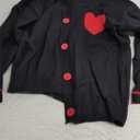 FindThy Women's Cute Cardigan Sweater Kawaii Love Heart Print Y2K Button Knitted Outerwear M Black