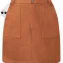 Kate Kasin Women Suede Mini Skirt, Fall Winter High Waisted Pencil Skirt Dressy Casual Holiday Office Work Skirts with Pockets, Belt Loops, Elastic Back Waist, Above the Knee, 2026 Fashion Clohting, M