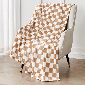 Checkered Blanket Flannel Throw Blankets Soft Cozy Checkered Grid Print Chessboard Gingham Pattern Throws for Bed Sofa Couch for All Seasons, 60x80 Inch, Blonde (Blanket-60"x80", 01 Blonde)