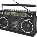 Cassette Player Boombox with Bluetooth, AM/FM/SW Radio & Record to USB, 24W Stereo Sound, 4 Power Modes, Portable Retro Stereo for Indoor Outdoor, Classic Black