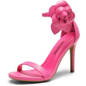DREAM PAIRS Women's High Heels Flower Ankle Strap Stilettos Round Open Toe Dressy Sexy Sandals (9.5, Hot Pink-pu)