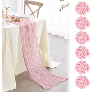 Nialnant 6 Pcs Light Pink Cheesecloth Table Runner,10Ft Pink Table Runners for Wedding Bridal Shower, Holiday Birthday Party