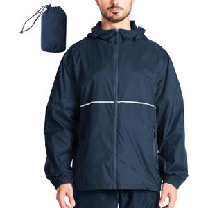 SWISSWELL Men's Rain Jacket Windbreaker Packable,Lightweight Golf Rain Coat Inner Pocket for Camping Hiking Cycling (Medium, Navy Blue)