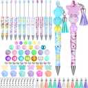 Teling 12 Pcs Beadable Pens Plastic Black Ink Ballpoint Pen with Assorted Spacer Beads Silicone Beads and Tassels and 12 Pcs Lobster Clasps for Office School DIY (Butterfly)