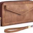 CLUCI Wallet Women Large Capacity Wristlet Purse for Women Long Ladies Wallet RFID Blocking Multi Credit Card Holder (1 Vintage Two-toned Brown)