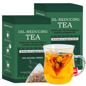 Oil-Reducing Tea, 10 Herbal with Excellent Formula, Organic Oil Cleansing Tea for Liver, Chinese Herbal Tea (30 Tea bags / 2 Box)