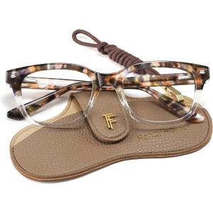 FancyFlower Square Reading Glasses for Women - Blue Light Blocking Reader - Amber Mist - Honey Crystal 2.5x