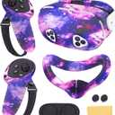 Silicone Cover Set Compatible with Meta Quest 3S Accessories, VR Protector Face Cover, Controller Grips, Front Shell Headset and Lens Protective (Starry Sky Purple)