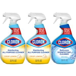 Clorox Disinfecting All-Purpose Cleaner 32 Oz and Bathroom Cleaner, Household Essentials, 30 Oz, Pack of 3