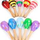 10 x POPLAY 10PCS Mini Wooden Maracas, Maracas for Toddler Musical Instruments Wooden Shakers Baby Musical Toys Infant Learning Toys