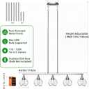 Kitchen Island Linear Pendant Light, 5-Light Modern Chandelier with Clear Glass Globe Shades, Linear Lighting Fixture Over Dining Table, Brushed Nickel