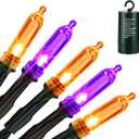 LYHOPE Orange Purple Halloween Lights Indoor, 33ft 100 LED Battery Halloween Light with 8 Mode, Timer, Waterproof Battery Operated String Lights for Home Tree Wreaths Party Yard Outdoor Holiday Decor