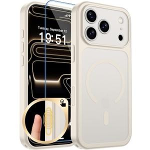 zapica Magnetic for iPhone 17 Pro Max Case, Upgraded [Camera Control Button] [Full Camera Protection] [with 1 Screen Protector] Translucent Matte Shockproof Protective Phone Cover, Creamy White