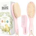 Baby Hair Brush Set for Newborns - Soft Goat Bristle Wooden Baby Brush and Comb Set Newborn Grooming Kit for Cradle Cap, Durable & Gentle, Boy, Girl Infant Essentials Care Kit (Regular, Blush)