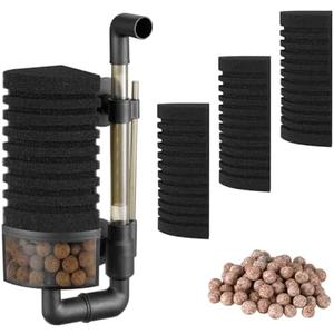 Carefree Fish Aquarium Filter Sponge Fish Tank Quiet Bubble Filter with 3 Sponges and 1 Bag of Filtered Ceramic Balls for Salt Water and Fresh Water(not Included Air Pump)