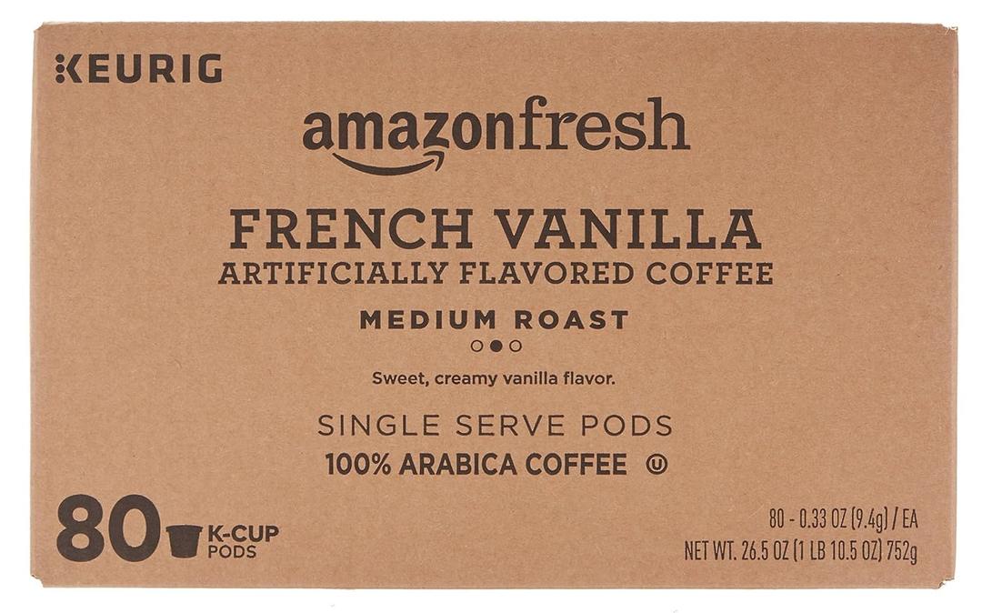 AmazonFresh 80 Ct. K-Cups, French Vanilla Flavored Medium Roast, Keurig K-Cup Brewer Compatible (EXP 10/01/26)