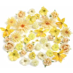 YYHUAWU Fake Flower Heads Mini Blue Artificial Flower Faux Dahlia Rose Flowers Multicolor Silk Daisy Flower Heads for Craft Garland Wedding Bridal Baby Shower Home Party Decoration DIY Cake Decor