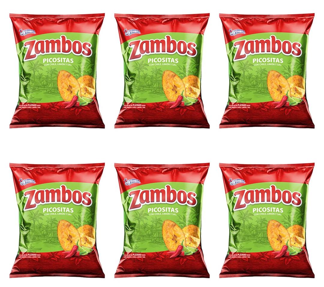 Zambos Plantain Chips: Spicy with Chili,Lime and Salt (Tajaditas de Pltano con Chile + Limn y Sal) Crunchy with spicy taste that many like | Salvajes del Trpico | 5.46 ounces (155grams) 6 pack, BB 05/11/2026