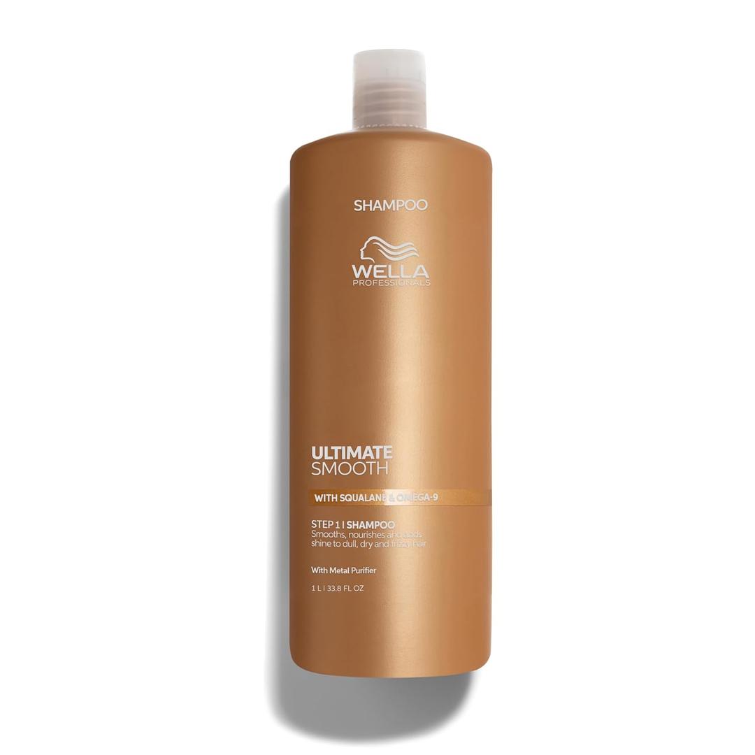 Wella Professionals ULTIMATE SMOOTH Shampoo for Dry, Dull & Frizzy Hair | For Shine & Smoothness | With Squalane & Omega 9 | Color Safe (33.8 Fl Oz (Pack of 1))