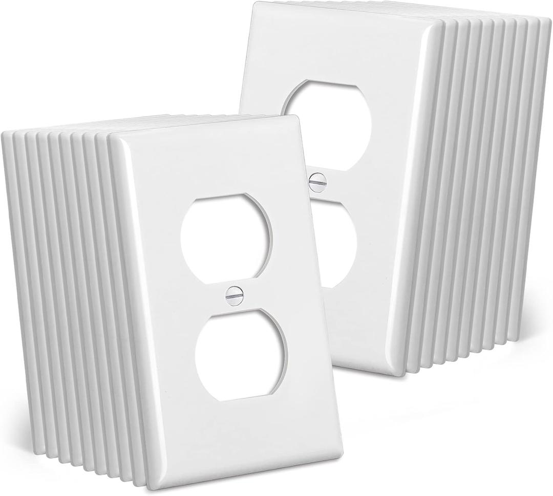CML Mid-Size Duplex Wall Plates, 20 Pack Electrical Outlet Receptacle Covers, 1-Gang Switch Plates, Midway Size 3.18 x 5, Impact Resistant, Gloss Finish, White