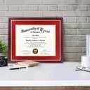 GMFrames 11x14 Wood Diploma Frame with Red Mat or Display 14x17 Certificates without Mat, Tempered Glass, Cherry Finish with Gold Trim