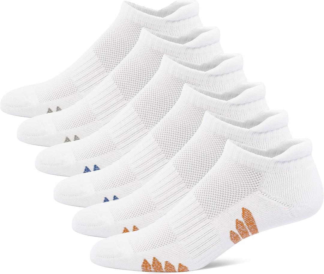 u&i socks Men's Performance Cushion Cotton Low Cut Ankle Athletic Socks with Tab, White (6-Pack)