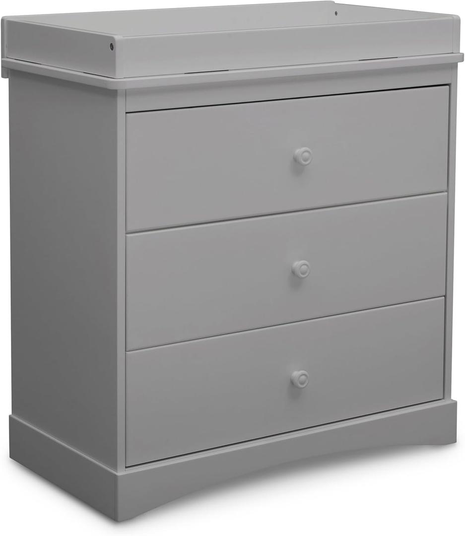 Delta Children Sutton 3 Drawer Dresser with Changing Top and Interlocking Drawers - Greenguard Gold Certified, Grey