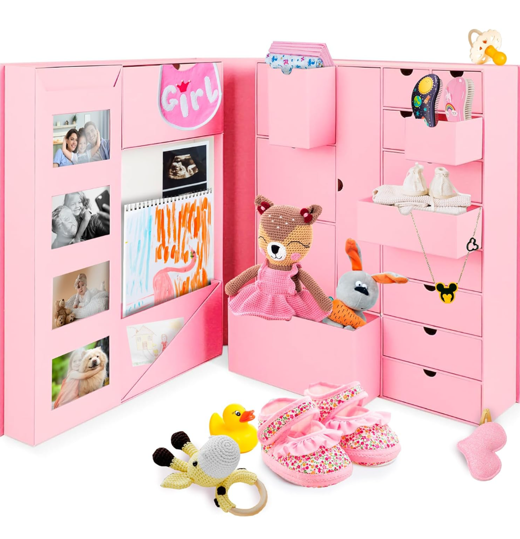 Baby Keepsake Box - Baby Memory Box - Baby Boy Girl Keepsake Box Tins Memory Box Pregnancy Baby Bubbs Storage Box Baby First Year Box Library Baby All-in-One Organizer 19.5"