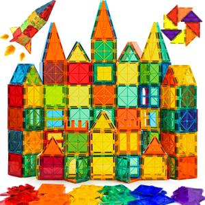 Magnetic Tiles, Magnet Tiles, 100 Pcs Magnetic Building Blocks No Cars, Square Building Castle, Preschool Toys, STEM Stacking Construction Montessori Toys for Kids