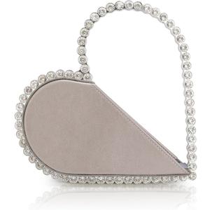 Romantic Heart Shaped Evening Bag With Bling Crystal Frame Cute Rhinestone Clutch Wedding Prom Party Purse Women Handbag Gift (Gray)