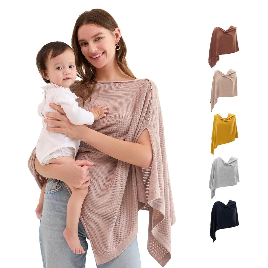 Momcozy Nursing Cover for Breastfeeding, Soft Privacy Poncho, Multi-Use Nursing Shawl, Portable Breast Feeding Covers for Women, Includes Laundry Bag (Brown) (One Size)