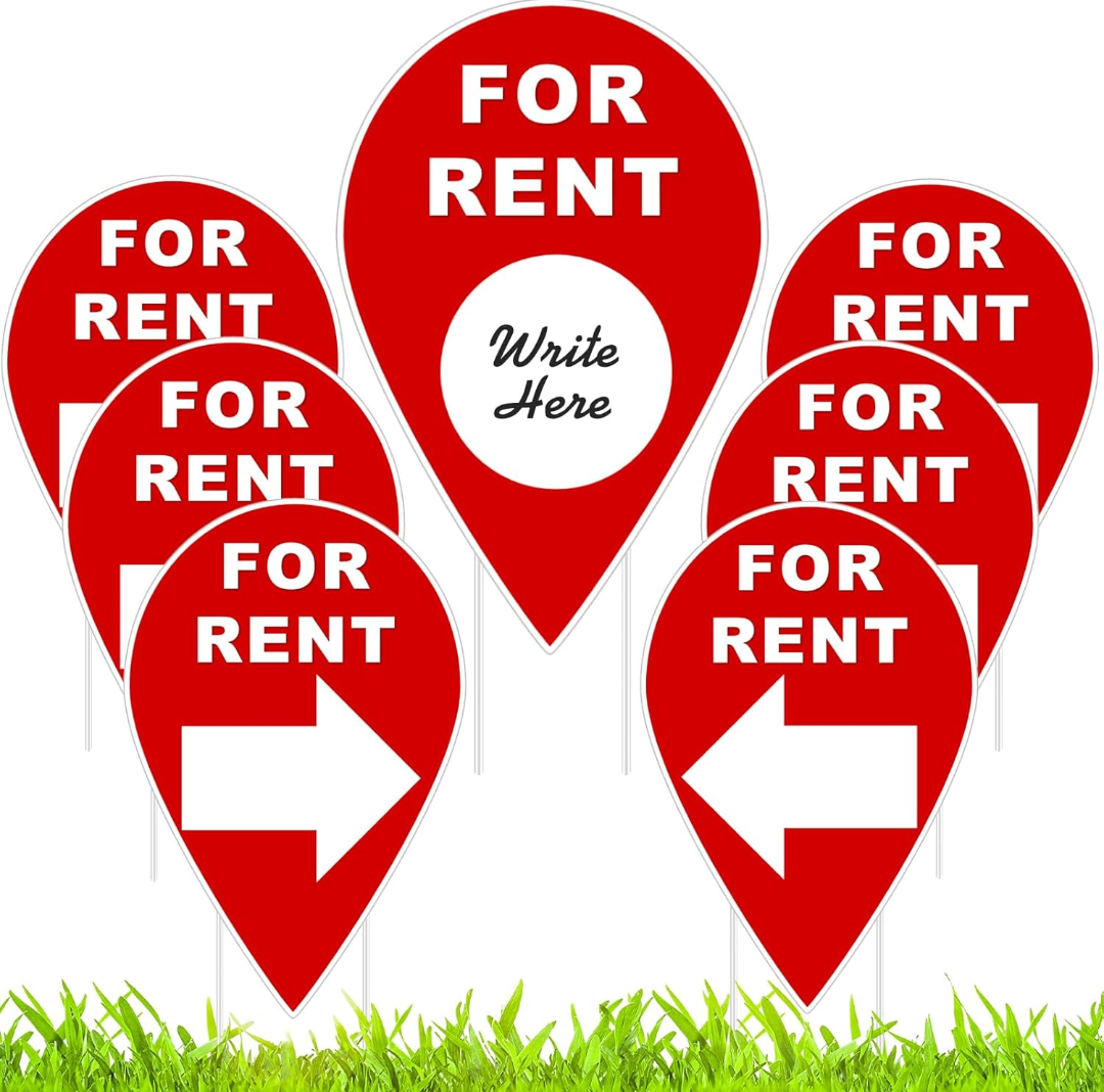 Vercraft 7 Pcs for Rent Signs with Stakes 17.5" x 12.8" Double Sided Directional Arrows Yard Signs Weatherproof Property Sale Signs for Agents Homeowner Supplies.