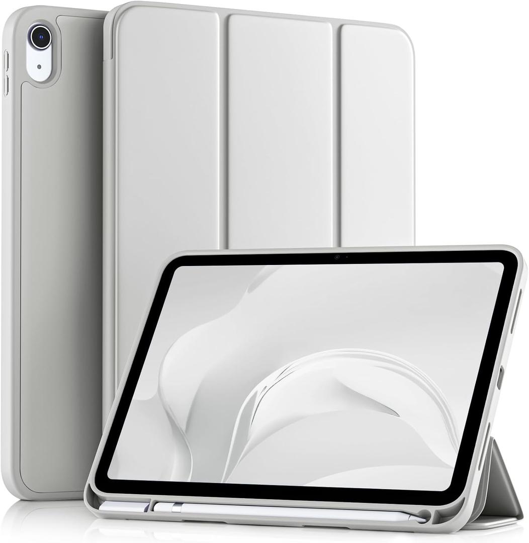 Akkerds Compatible with iPad (A16) 11th Generation Case 11 Inch 2025, for iPad 10th Generation Case 10.9 Inch 2022 with Pencil Holder, Slim Trifold Stand Protective Cover with Soft TPU Back,Light Gray