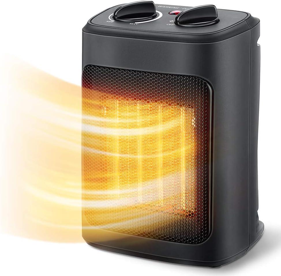 Space Heater, 1500W Electric Heaters Indoor Portable with Thermostat, PTC Fast Heating Ceramic Room Small Heater with Heating and Fan Modes for Bedroom, Office and Indoor Use (10IN)