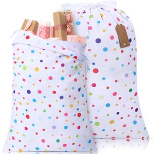 Pickmesh 2 Pcs Happy Birthday Drawstring Gift Bags 20 x 28 Inch Extra Large Baby Shower Bags Reusable Fabric Colorful Wrapping Pouches for Gender Reveal Supply Decor(Pastel, Polka Dots) (1 count (Pack of 2))