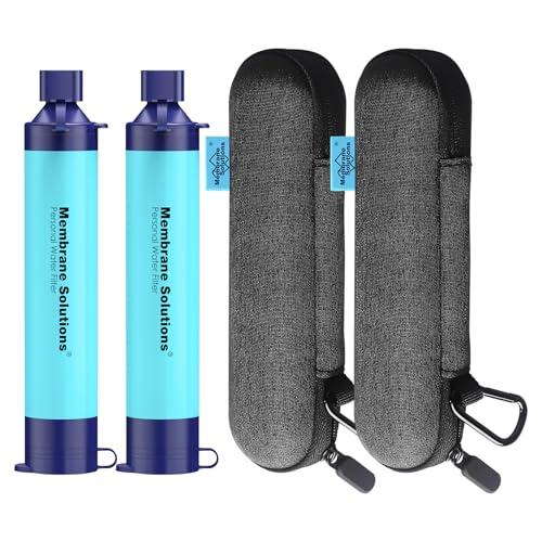 Membrane Solutions 2 Pcs Personal Water Filter Straw with 2 Storage Case Travel Carrying Bag Portable Water Filtration Carrier, Hard Shockproof EVA, for Camping, Hiking, Water Purifier Survival