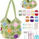 FREEBLOSS Flower Crochet Bag Kit for Beginners Crochet Tote Bag Kit with Video Tutorial Handmade Crocheting Handbag Making Supplies for Knitting Lovers