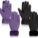 Eurzom 2 Pair Women's Waterproof Touchscreen Ski Gloves Winter Ski Snow Snowboarding Gloves Windproof Snow Accessories (Black, Purple)