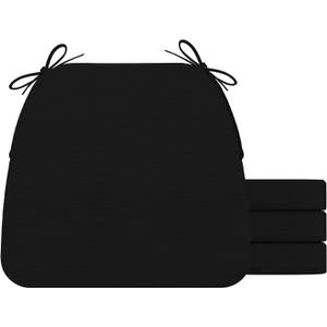 AAAAAcessories D-Shaped Chair Cushions, 2" Thick Dining Chair Pads with Ties and Removable, Machine-Washable Cover, 17" x 16", Set of 4, Black, 4 Count
