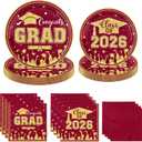 Graduation Decorations 2026 Maroon and Gold Red,Graduation Paper Plates and Napkins Party Supplies Set,200 Count,for College High School Congrats Disposable Party Dinnerware,Serves 50 Dessert Plates